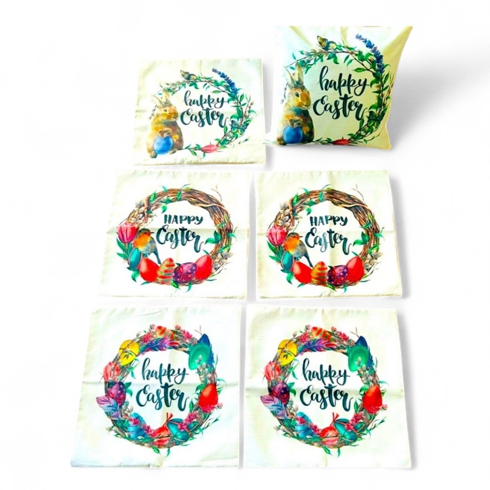 Lot 6 Easter Pillow Covers 17x17 Bunny Happy Easter Spring Decor Indoor Outdoor
